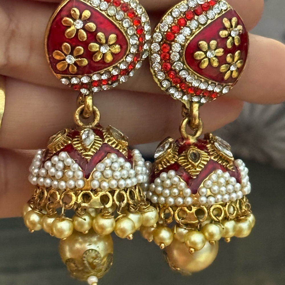 Elegant Red and Gold Jhumka Earrings
